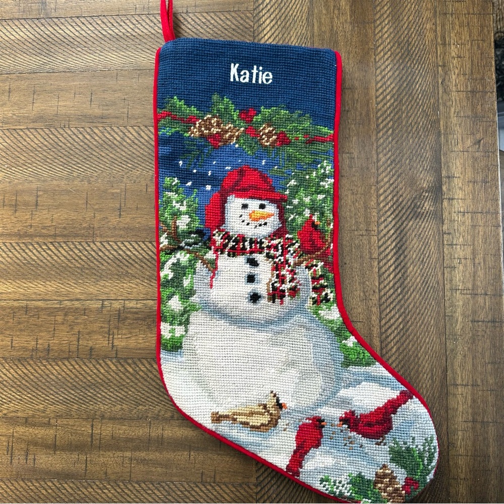 L.L. Bean Snowman needlepoint Katie Stocking